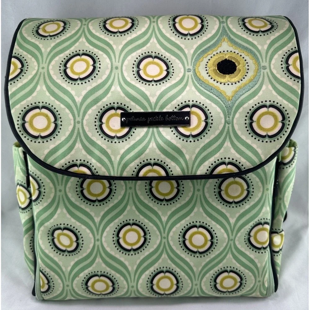 PETUNIA PICKLE‎ BOTTOM Boxy Backpack DIAPER BAG Changing Pad Aqua Floral